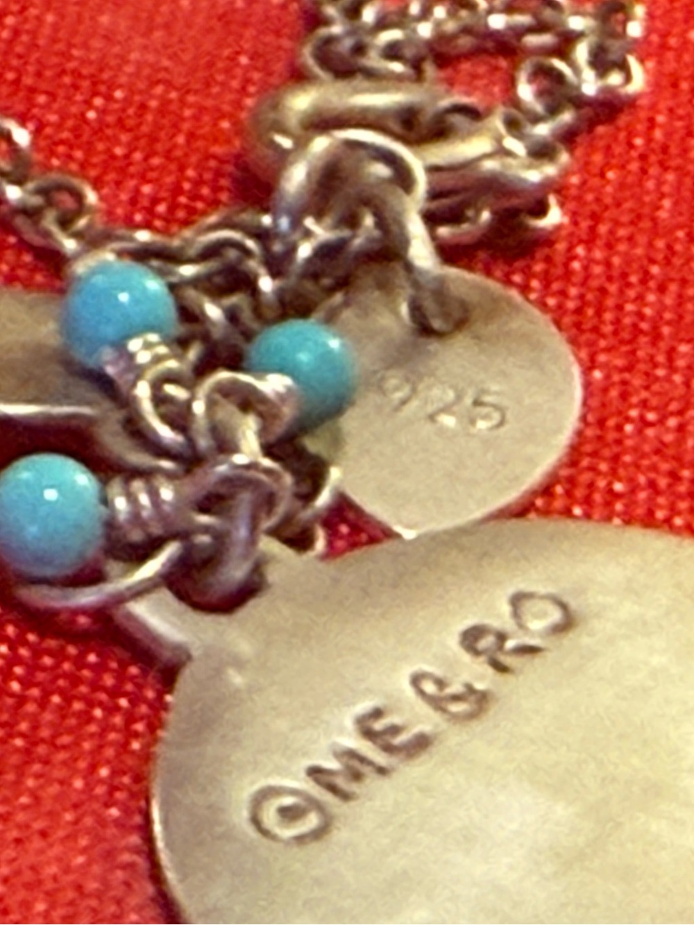 WOW Me & Ro Sterling Silver Double Lotus Petal Pendant Necklace Turquoise Beads